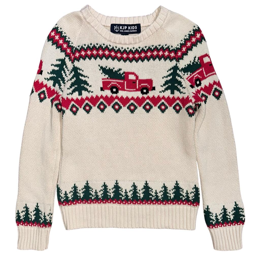 KJP Kiel James Patrick Kids Santa’s New Sleigh Red Truck Cotton Knit Sweater 4T